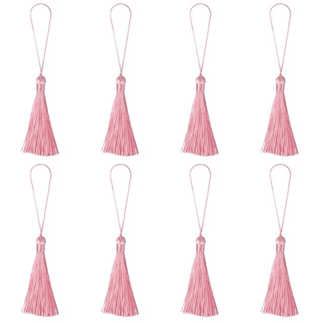 Unique Bargains 6.5' Silky Bookmark Tassels with Loop for DIY Craft Accessory, 8Pack Rose Pink