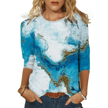 Womens Ladies Crew Neck 3D Landscape Print Long Sleeve Shirts Blouse ...