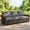 Gray, variant on Outsunny 3 Seater Outdoor Couch Sofa, PE Wicker Patio Sofa with Wide Deep Seat, 4" Cushions, Wood-Effect Armrests and Legs, Dark Blue