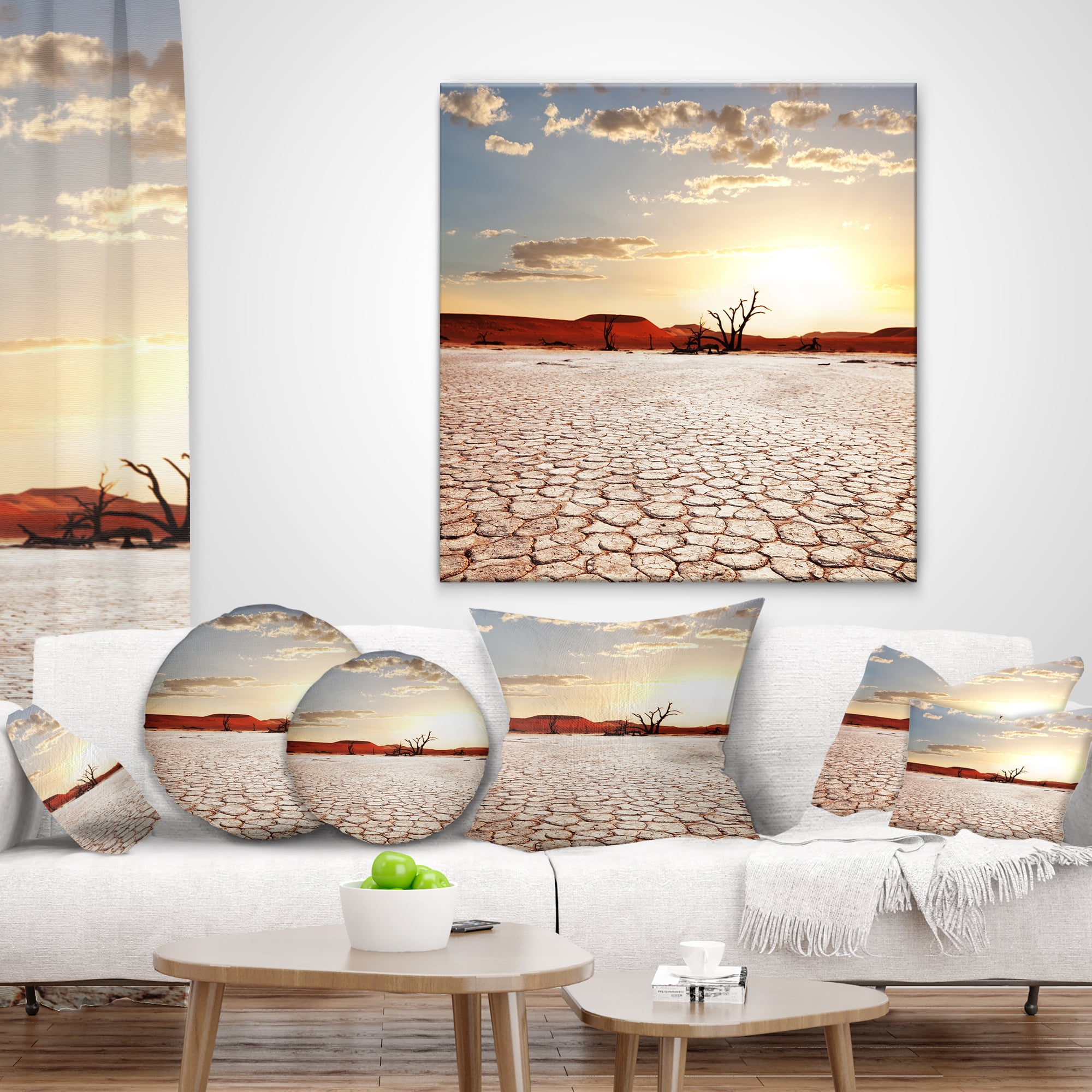 Designart Namib Desert with Cracked Land - Landscape Printed Throw Pillow - 18x18