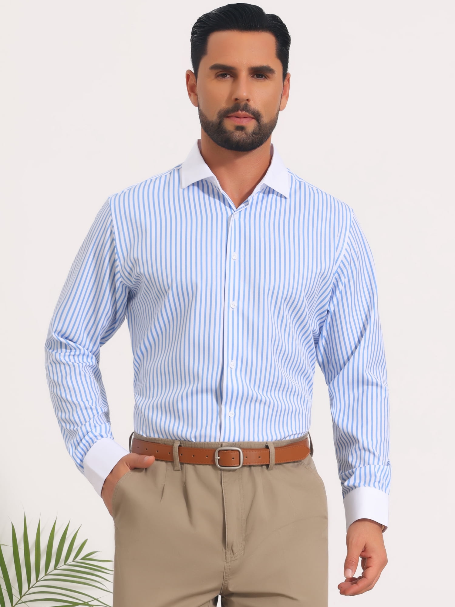 DARING DIVA Men's Striped Button Down Long Sleeve Stretch Shirts XL Blue