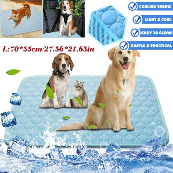 Hinzonek Pet Dog Cooling Mat, Foldable Self Cooling Pad, No Water or Refrigeration Required, Ice Silk Washable Sleeping Kennel Mat for Dog Cat Rabbit and Guinea Pig Cages, Large