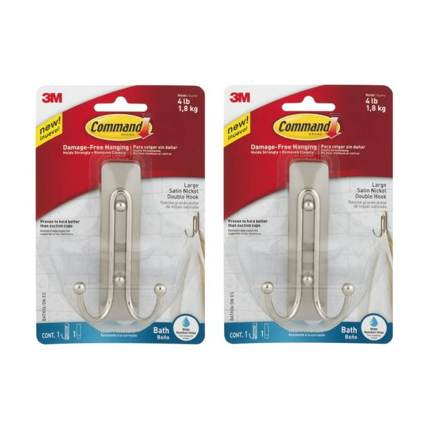 Command Bath Double Hook Large Adhesive 1 Hook 1 Water Resistant Strip