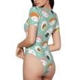 thumbnail image 3 of KLL Women 's Crew Neck Bodysuit Jumpsuits Kawaii Sushi Print Short onesies Stretch T Shirts, 3 of 7