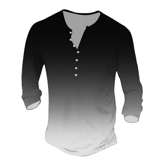 HBFAGFB Long Sleeve Work Shirts for Men Leisure Fashion Gradient Printed Pullover Tops White Size M