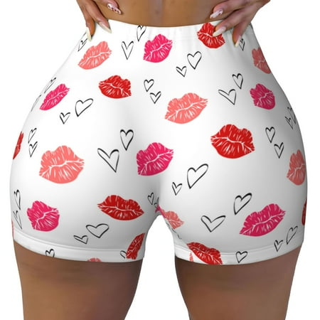 Workout Shorts Women  Red Lips 1 Biker Shorts for Women Running Gym Spandex Shorts Tummy Control