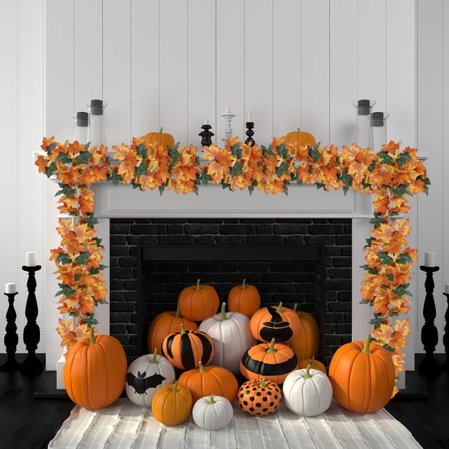 DPTALR Halloween Decorations Simulated Maple Leaves Halloween Simulation Green Plants Bar Home Garden Decorations