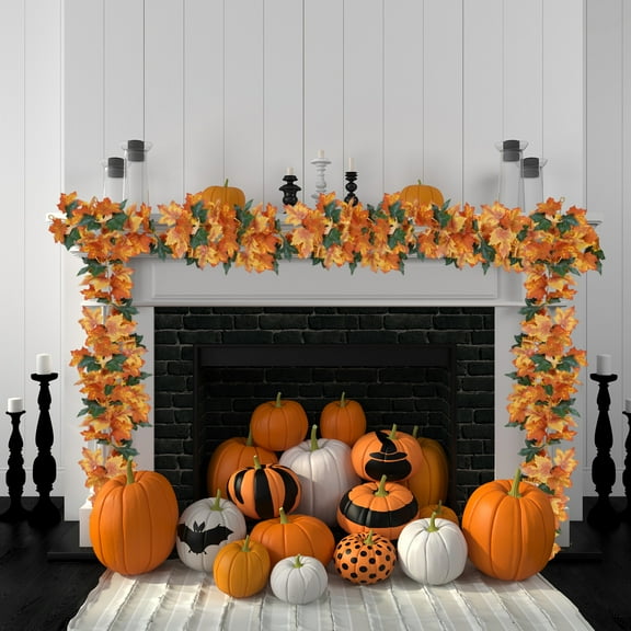 KeirineCC 1PCS Orange Leaf Garland,5.8Ft Halloween Garland Artificial Maple Leaf Autumn Hanging Fall Vines Thanksgiving Decorations Fall Decor,Maple Leaf Dining Table Front Door Decor,C