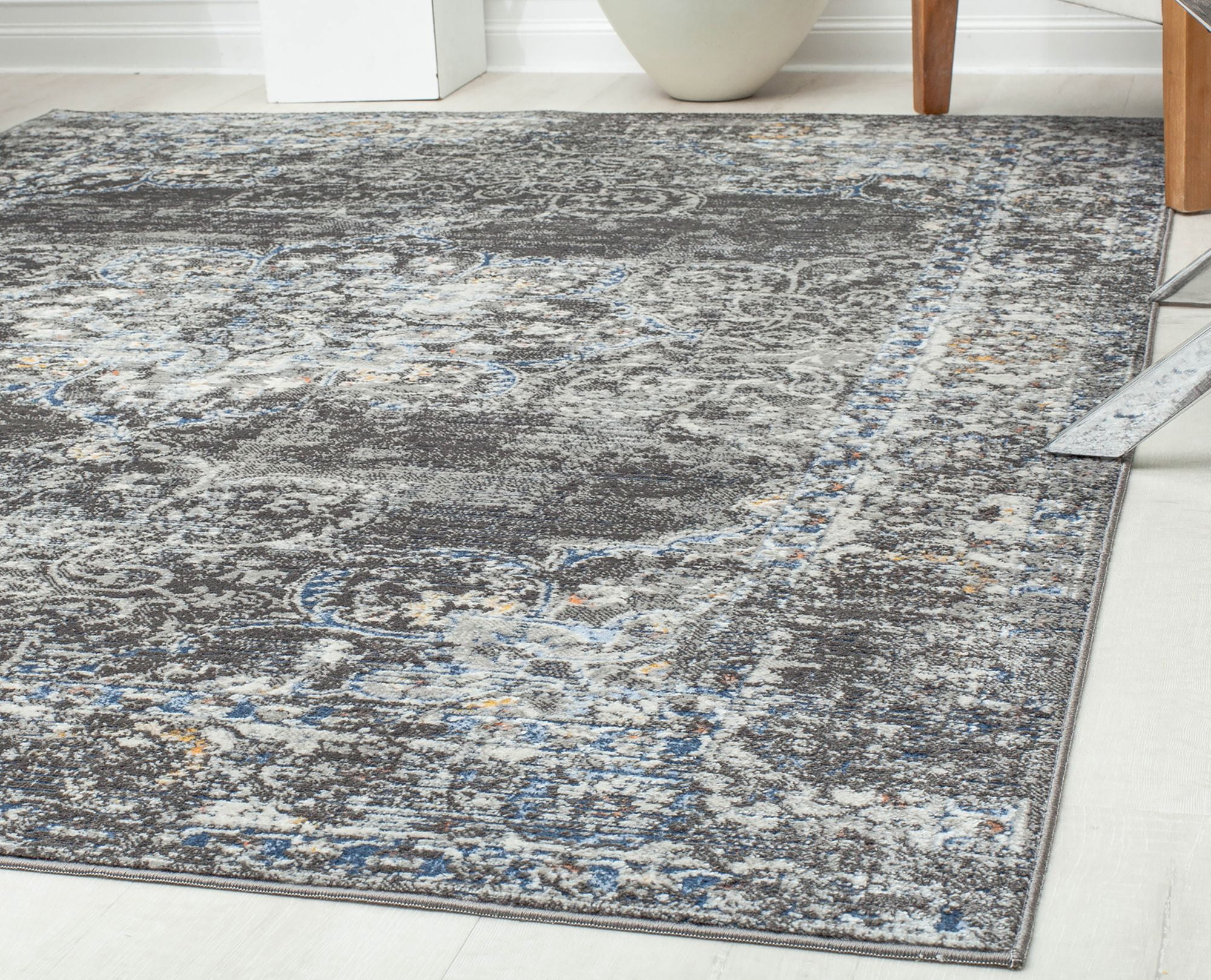 Rugs America Preston PS35A Shadow Bay Blossom Transitional Vintage Gray Area Rug, 5'3" x 7'0"