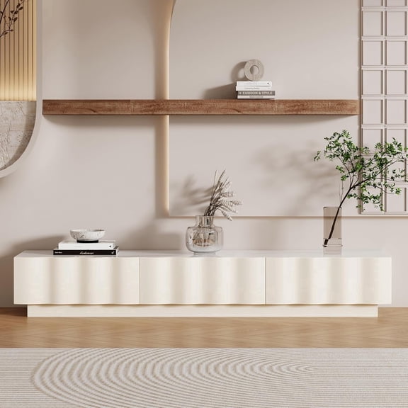 Modern TV Stand for Living Room Bedroom, White Entertainment Center with Storage, Floor TV Console with Sintered Stone Top, 71" Media Console, Fully Assembled
