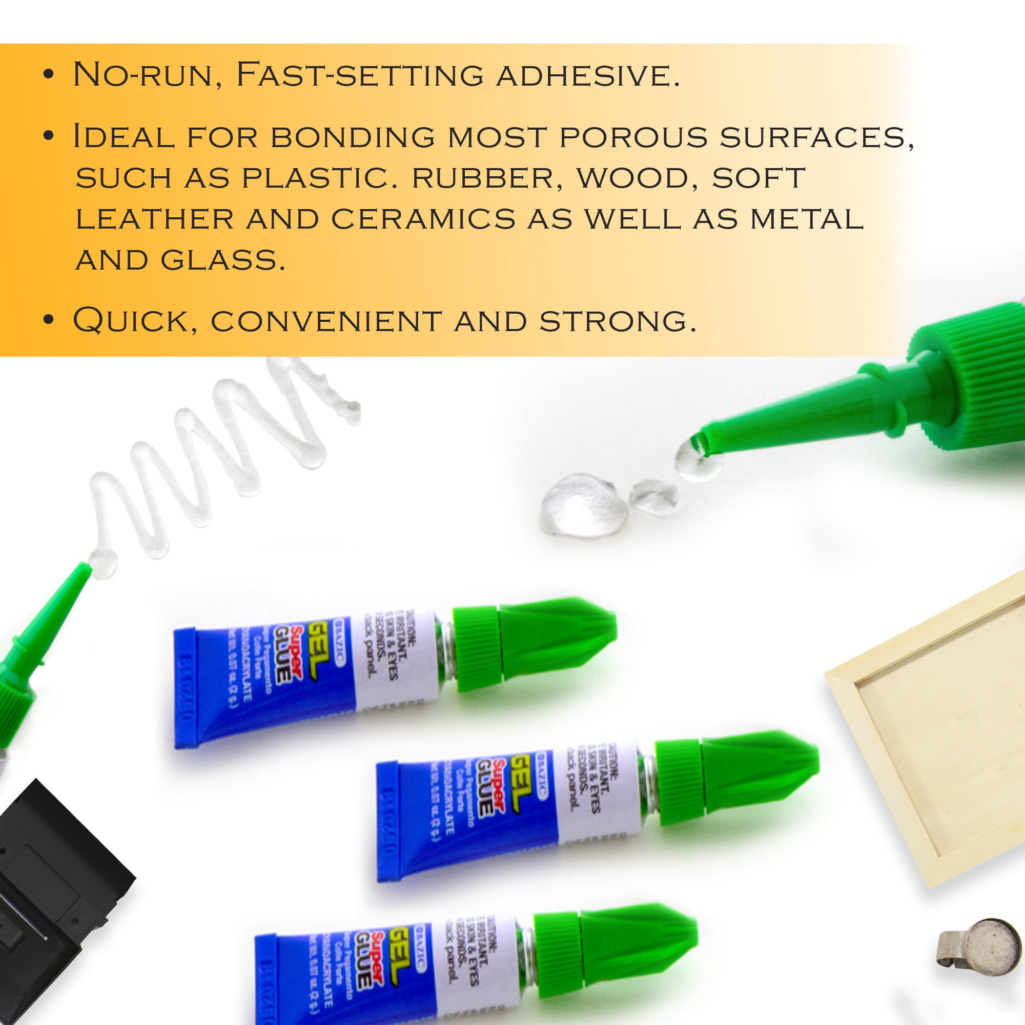 BAZIC Super Glue Gel 2g Clear No Run Fast Dry Adhesive (3/Pack), 24-Packs