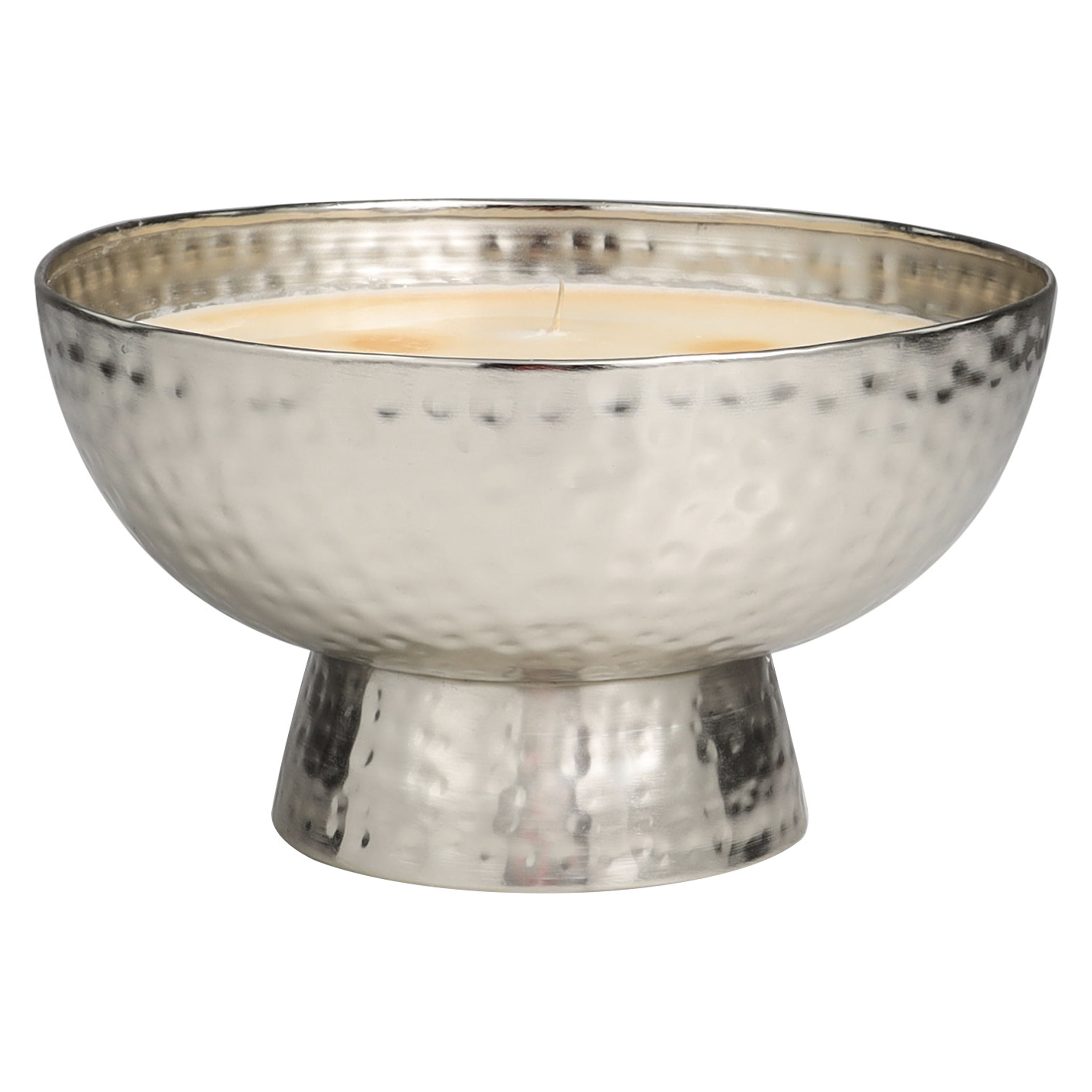CosmoLiving by Cosmopolitan Silver Metal Jasmine Scented Wide Hammered 70 oz 4 Wick Candle with White Wax