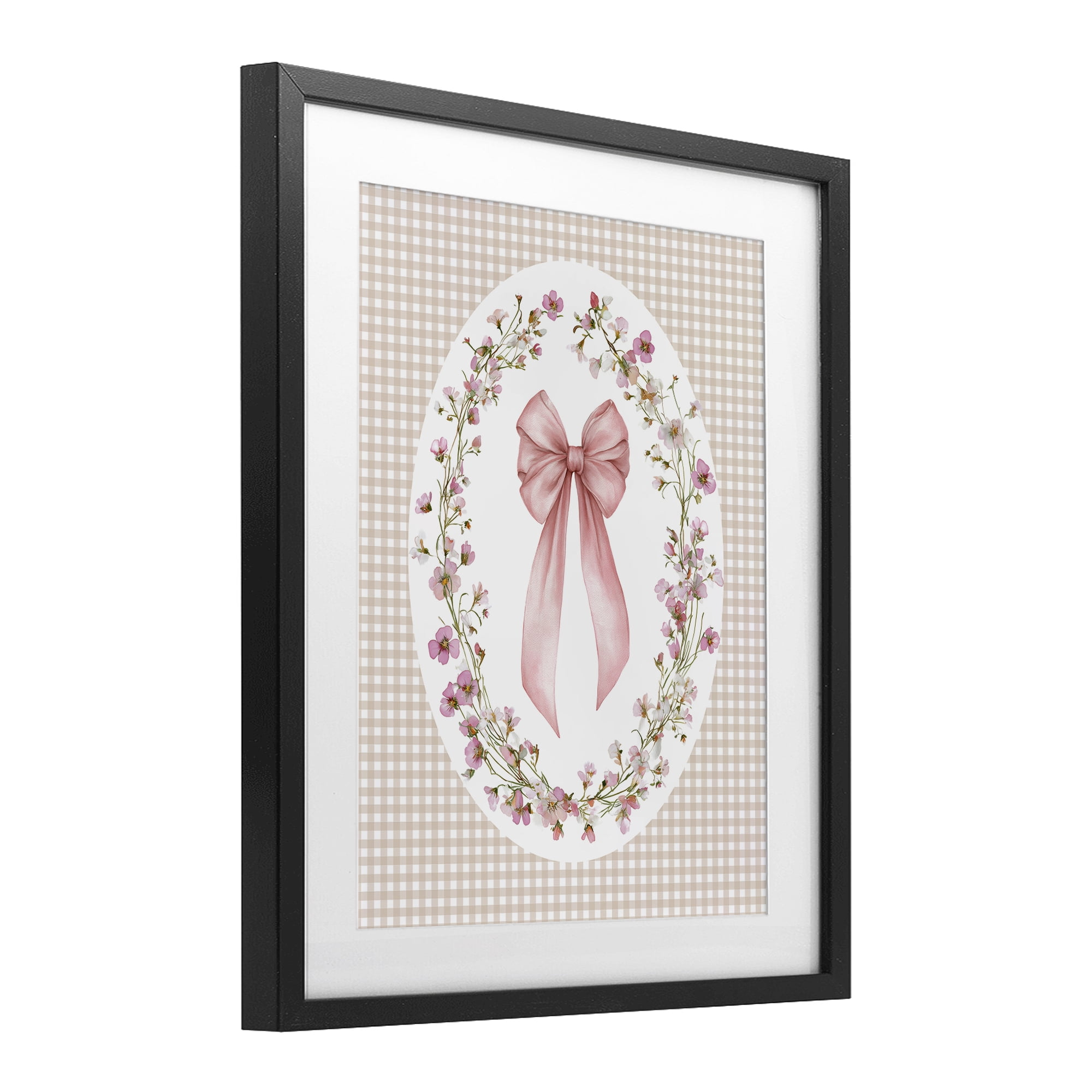 Stupell Industries Feminine Gingham Bow Black Framed Print Under Glass, design by Christine Simpson Art