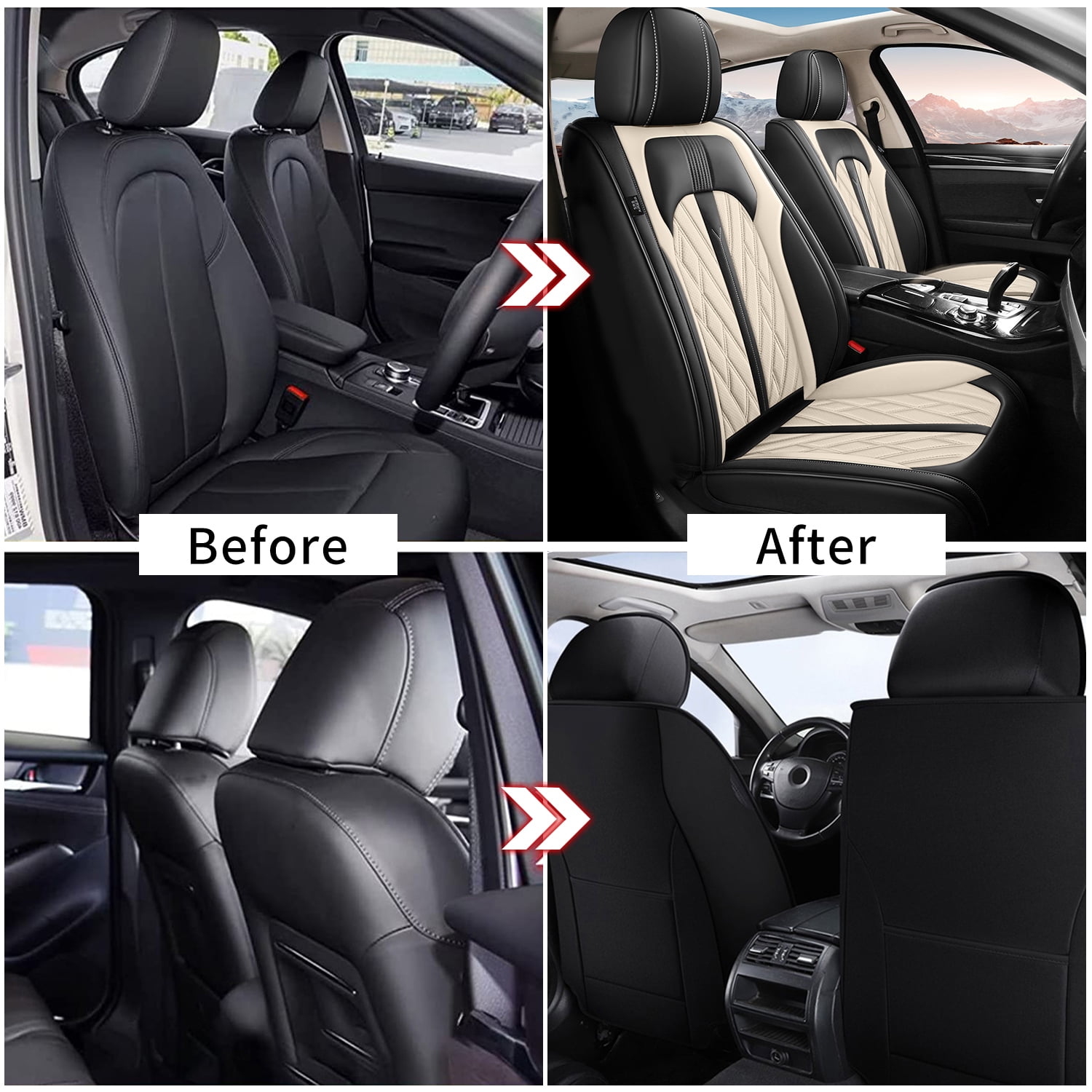 AOMSAZTO Car Seat Covers Fit for Toyota Camry 2012-2025 Full Set Leather Seat Cushion Waterproof Automotive Seat Protectors(2 Seats,Black&Beige)