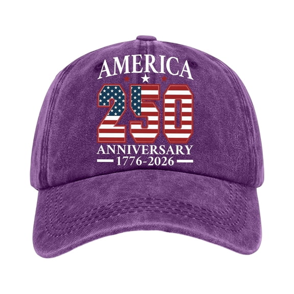 LNZGNM United States 250th Anniversary Hats for Men Women Adjustable Washed Baseball Hat for Celebrations 1776-2026 Printed Trucker Hat Vintage Outdoor Dad Hats,Purple