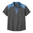 thumbnail image 5 of Men's Denim Patchwork Lapel Polo Shirt Loose Fit Short Sleeve Button Down Casual Top, 5 of 5