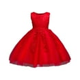 thumbnail image 2 of LYHaoo Sparkling Party Dress For Girls – Glimmering Sequin Party Gown With Skirt For Stage Performances（12M 8Y），Casual Floral Dresses Sizes 4-5 Years Red, 2 of 5