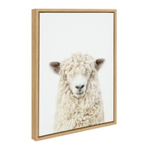Kate and Laurel Sylvie Sheep Bangs Portrait Framed Canvas Wall Art by Amy Peterson Art Studio, 18x24 Natural, Modern Farm Animal Portrait for Wall Decor