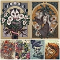 thumbnail image 2 of Esqueletos, flores y animales misteriosos arte de pared Vintage lienzo pintura Bat Opossum, astrología Luna estrellas planetas póster impresión, 2 of 4