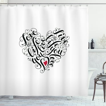 Ambesonne Love Shower Curtain, Heart Shape, 69"Wx70"L, Dark Coral White