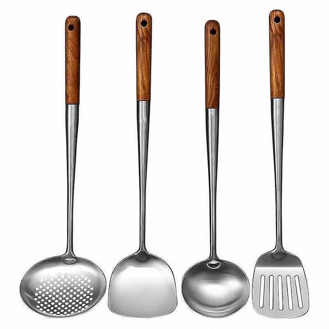 Ustensiles de Cuisine Wok Spatule Fer et Louche Ensemble d'Outils Spatule pour Cuisson en Acier Inoxydable Accessoires de Cuisine Essentiels Couleur 1
