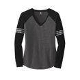 thumbnail image 3 of District Women's Game Long Sleeve V-Neck Tee Dm477 Heathered Charcoal/ Black/ Silver XS, 3 of 4