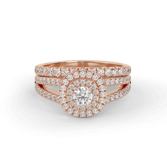 AFFY Double Halo Split Shank Bridal Ring Set for Women, Center 4mm Lab Created Moissanite Engagement Wedding Rings in 10K Solid Rose Gold Size-10