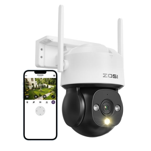 2MP PTZ Security Camera Wireless Outdoor，ZOSI HD WiFi Security Camera with Color Night Vision, AI Detection, Auto Tracking, Siren Alarm, 2-Way Audio