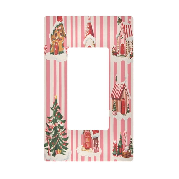 Yayeee Rocker Switch Wall Plate 1-Gang 4.6"x2.9" Home Decorative Outlet Cover, White Gingerbread Houses