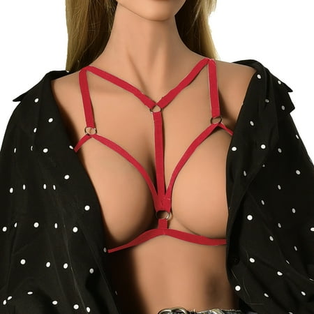Yuhangmm Sexy Black Harness Body Dress Chain Special Strap Underwear Bra Steel Tube Dancers S0046 Womens Lingerie Corset with Garter And Stockings