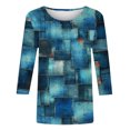 thumbnail image 4 of Womens Trendy 3/4 Sleeve Tops Geometric Colorblock Tshirts Summer Casual Crewneck Tees Tunic Blouse, 4 of 5