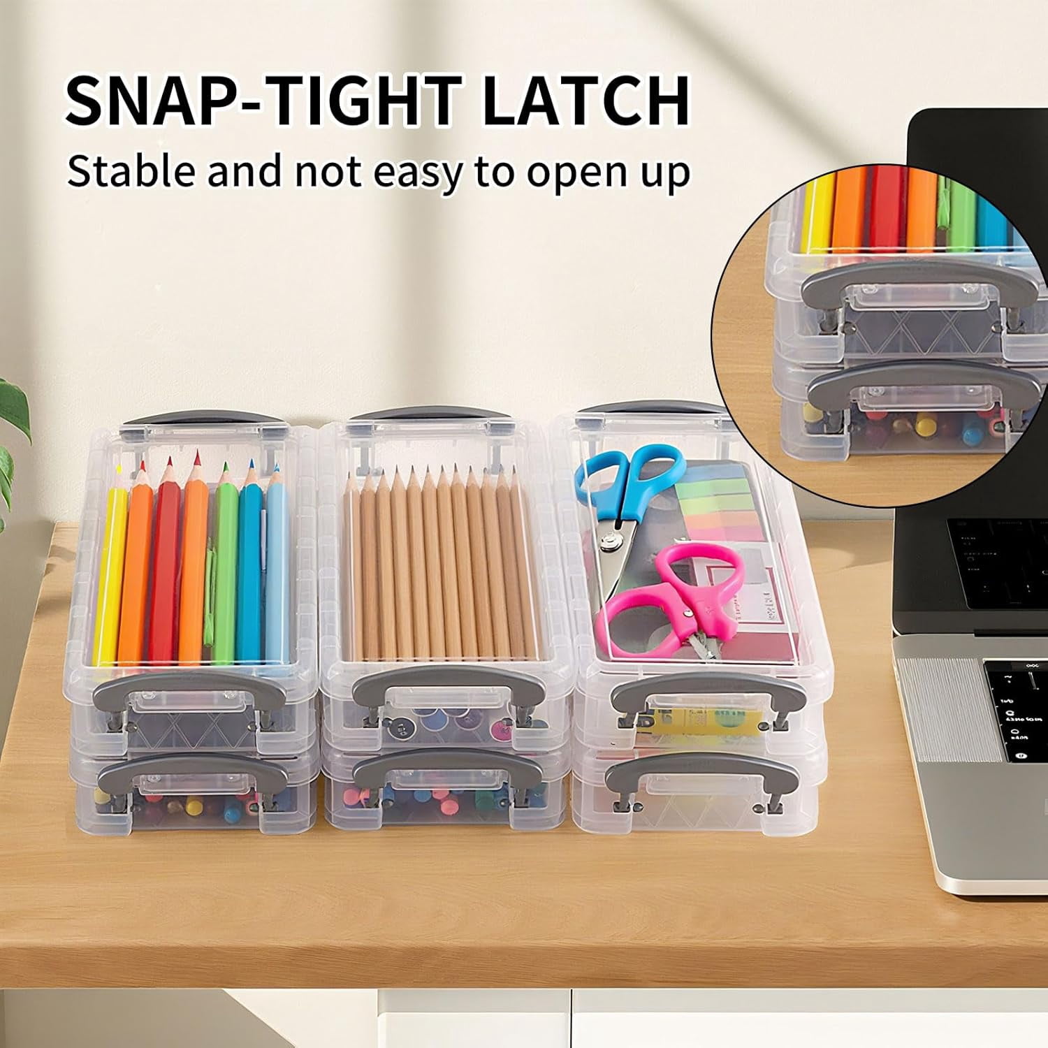 Pencil Case Plastic Pouch Box Storage Organizer For Beads, Pens, And Art Supplies, Stackable Clear Container With Snap Lid For Jewelry, Stickers And Tackle Box (21 X 10 X 4cm, 8 Pack)