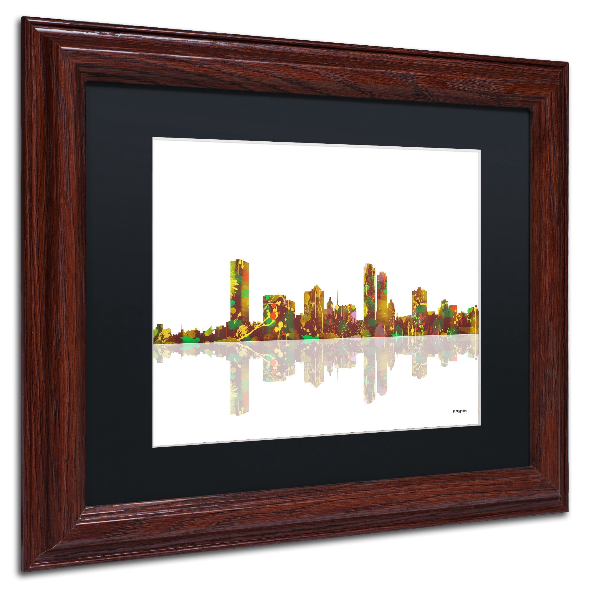 Trademark Fine Art "Milwaukee Wisconsin Skyline" Canvas Art by Marlene Watson Black Matte, Wood Frame