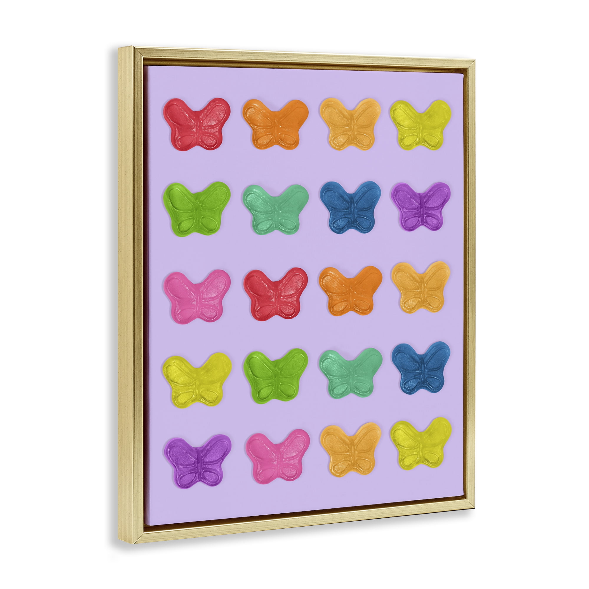 Stupell Industries Colorful Butterflies on Lilac Gold Framed Floater Canvas Wall Art, design by LISH Creative