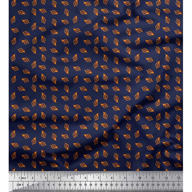 Soimoi Silk Fabric French Horn Musical Instrument Printed Craft Fabric by The Yard 42 Inch Wide