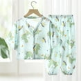 thumbnail image 2 of Tfken Summer Girls Outfit Sets V Neck Short Sleeve Print Tops With Pants Set Casual Homewear Summer Teen Comfortable Outfit Green Size 9-10 Years, 2 of 3