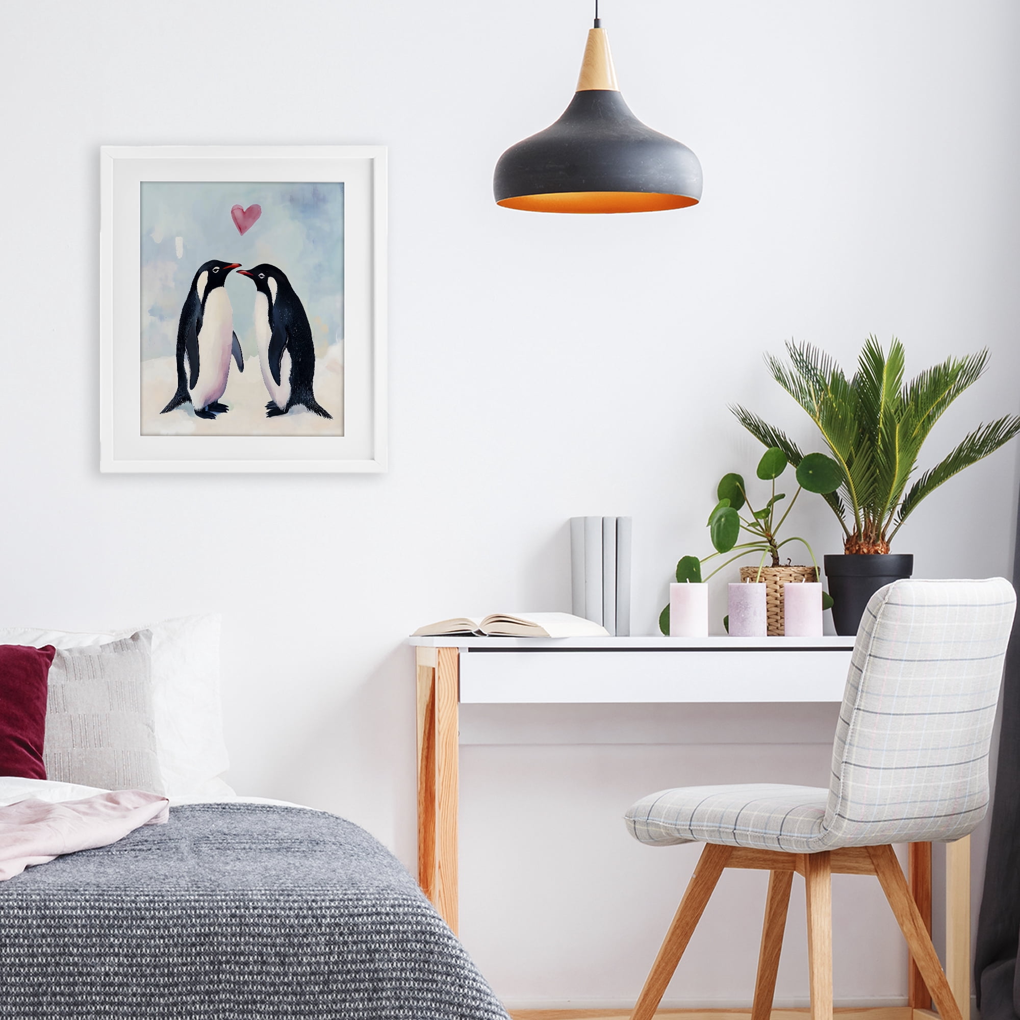 Stupell Industries Penguin Love with Heart White Framed Print Under Glass, design by The Prints Vibe