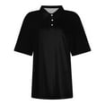Mlqidk Womens Black Polo Shirts Short Sleeve Button Down Collared Shirts Casual Loose V Neck