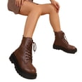 thumbnail image 5 of Brown Combat Boots,Lace Up Lug Sole Boots,Low Top Ankle Booties,Women Vintage Lace Up Combat Boots Thick Lug Sole Low Top Ankle Booties Casual Work Booties,Coffee 5.5, 5 of 7