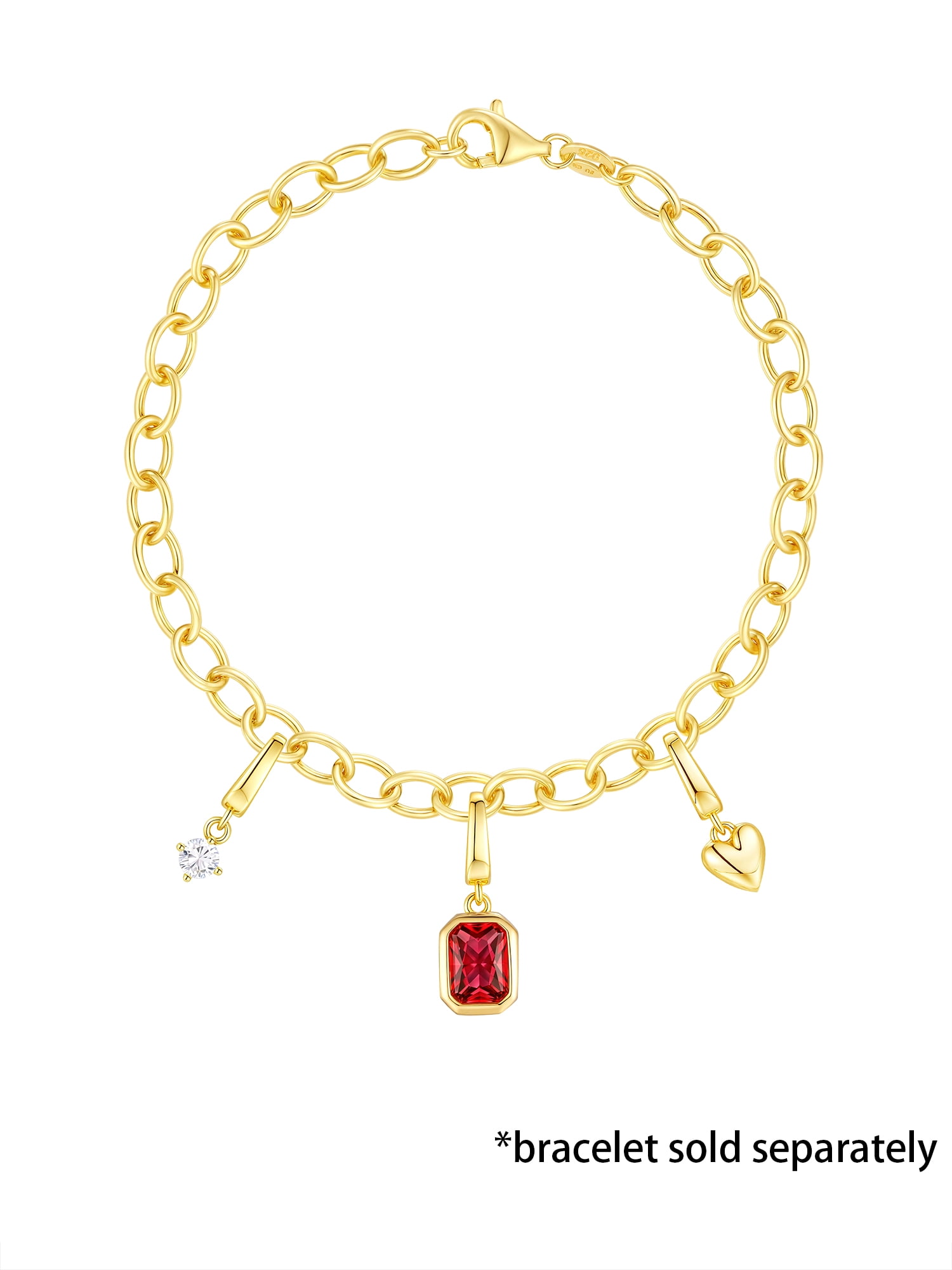 Brilliance Fine Jewelry Simulated Ruby and Simulated Diamond Charm Set in 14KT Gold Plated Sterling Silver