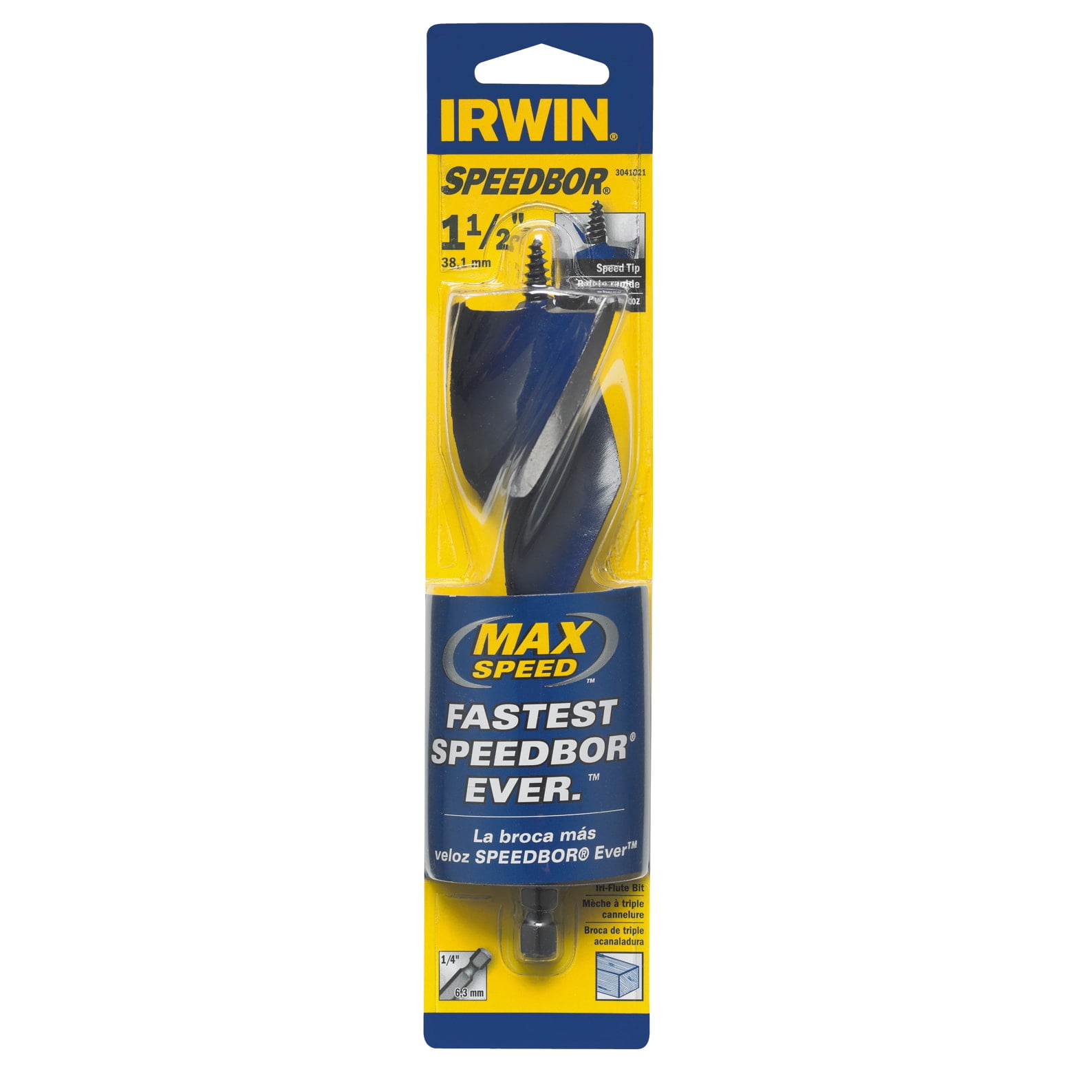 Irwin Speedbor Carbon Steel Hex 1 1//2 in Wood Boring Bit Dia