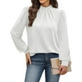 thumbnail image 6 of WTOBBY Women's Fashionable Elegant Top with Chest Pleated Detail and Stand Collar, Long Sleeve Solid Color Design, Perfect for Stylish Outfits and Formal Casual Wear,White M, 6 of 6