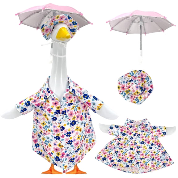 Porch Goose Outfit, Floral Dress Pattern Fabric Clothing Set for Cement Lawn Goose Garden Statue Porch Decoration Seasonal Holiday Accessory (Goose Not Included)