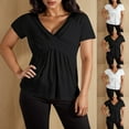 thumbnail image 2 of Fengactive Women's Plus Size Short Sleeve V Neck Dressy Tops Wrap Shirt Low Cut Cute Blouse Solid Color Tunic Tees, 2 of 8