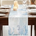 thumbnail image 3 of Blue Seahorse Coastal Table Runner, Summer Beach Nautical Ocean Coral Washable Cotton Linen Table Runners 60 Inches Long, Dresser Scarf Runner for Coffee/TV Stands/Kitchen/Cabinets 13''x60'', 3 of 9