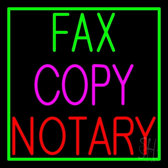 Fax Copy Notary With Border 1 LED Neon Sign 16 x 16 - inches, Clear Edge Cut Acrylic Backing, with Dimmer - Bright and Premium built indoor LED Neon Sign for Computer & Electronics store decor.