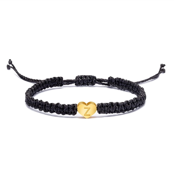 Mightlink Couple Bracelet Heart Shape Braided Rope Adjustable Elastic All-match Decoration Gifts 26 Letters Initial Charms Bracelet Jewelry for Daily Wear