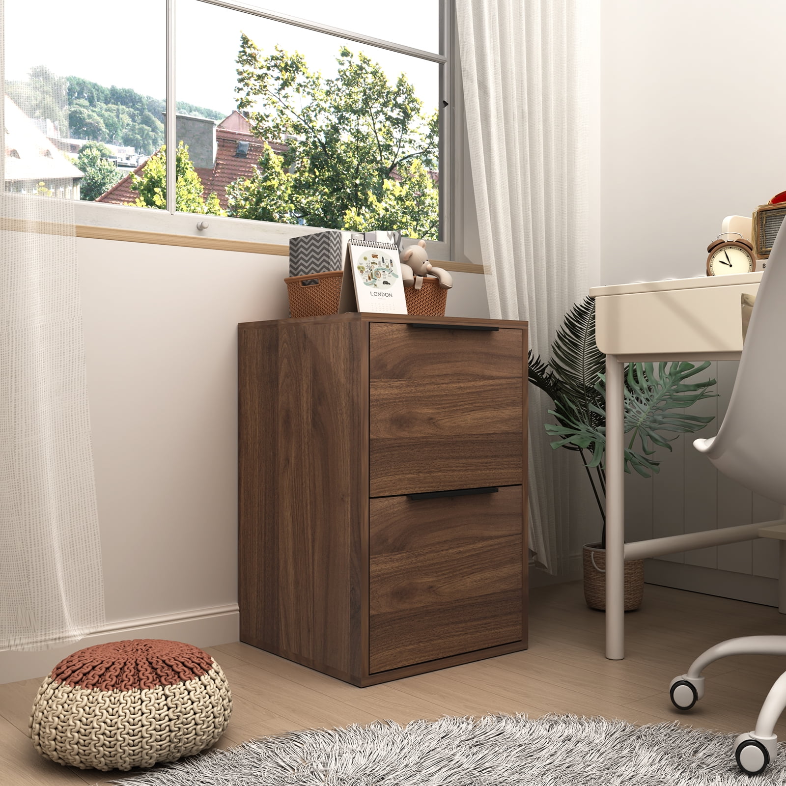 Marcree Wooden 2 Drawer File Cabinet, Wood Vertical Filing Cabinet for Letter Size Filings, Under Desk Small Filing Cabinets for Home Office, Walnut