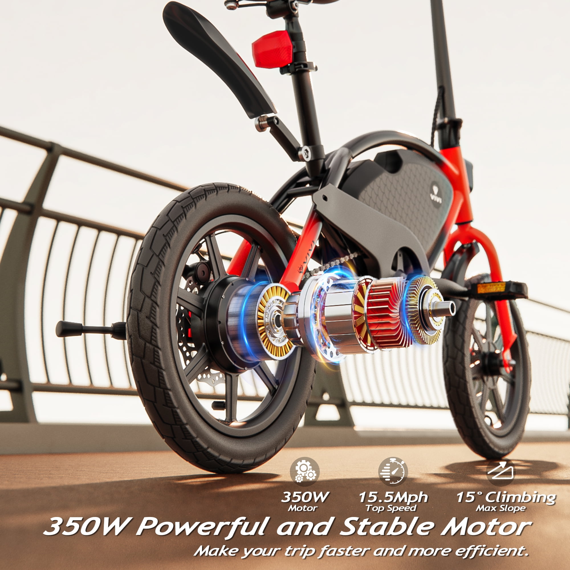 Vivi 14" Electric Bike for Adults with Peak 500W Motor, 20MPH Folding Electric Bicycle with Cruise Control, 40Miles(Pedal-Assist) Commuting Ebike with 48V 374.4WH Battery, Integrated Wheels, UL 2849