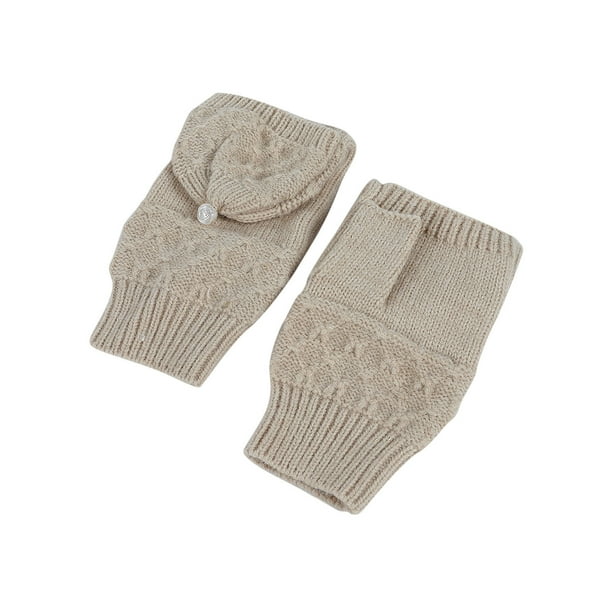 Guantes de invierno de punto de medio dedo unisex de color sólido con tapa y dedos cálidos para mujer, manoplas de poliéster